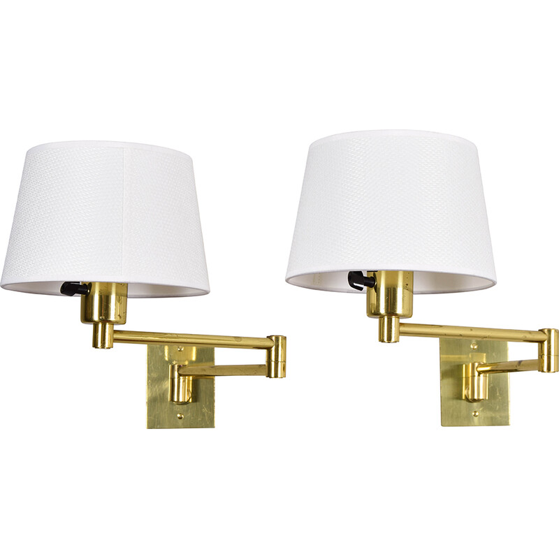 Pair of mid-century swing arm brass wall lamps by George W Hansen for Metalarte, 1960s