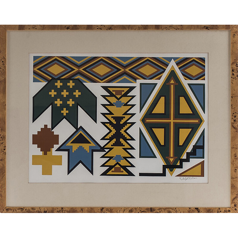Gouache vintage "Lake Indian Bead Patterns" par Desmond Rayner