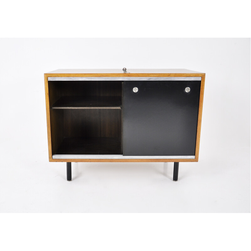 Vintage Sideboard mit 2 schwarzen Schiebetüren von George Nelson für Herman Miller, 1970