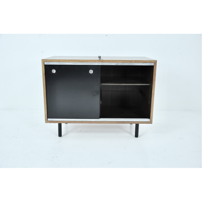 Vintage highboard with 2 black sliding doors by George Nelson for Herman Miller, 1970