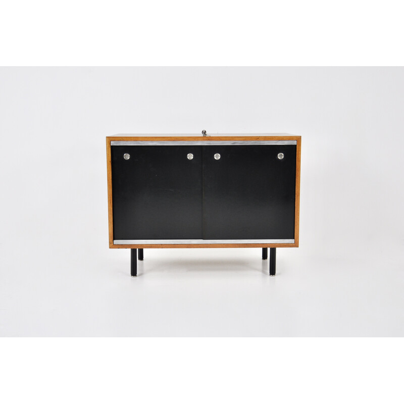 Vintage Sideboard mit 2 schwarzen Schiebetüren von George Nelson für Herman Miller, 1970