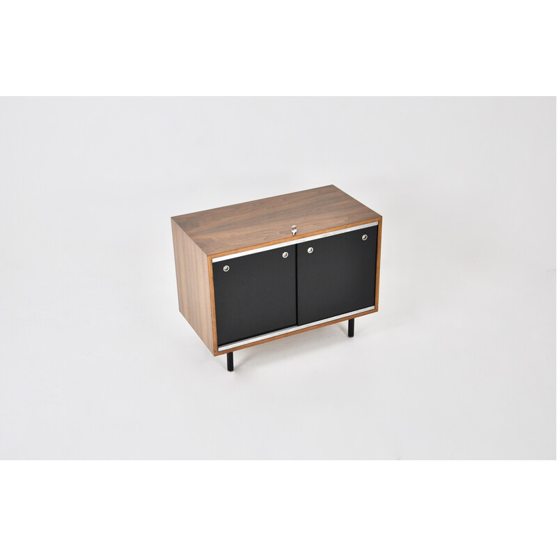 Vintage highboard with 2 black sliding doors by George Nelson for Herman Miller, 1970