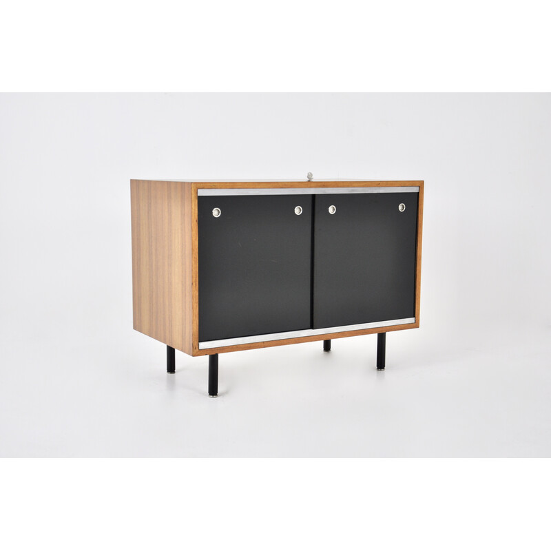 Vintage highboard with 2 black sliding doors by George Nelson for Herman Miller, 1970