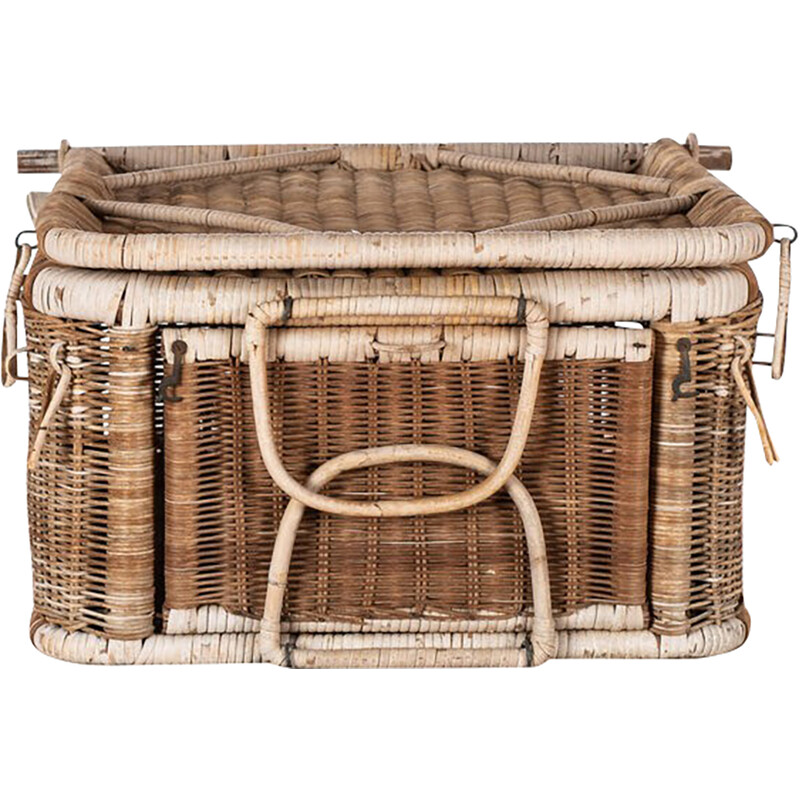 Vintage wicker picnic basket and seat, 1950s