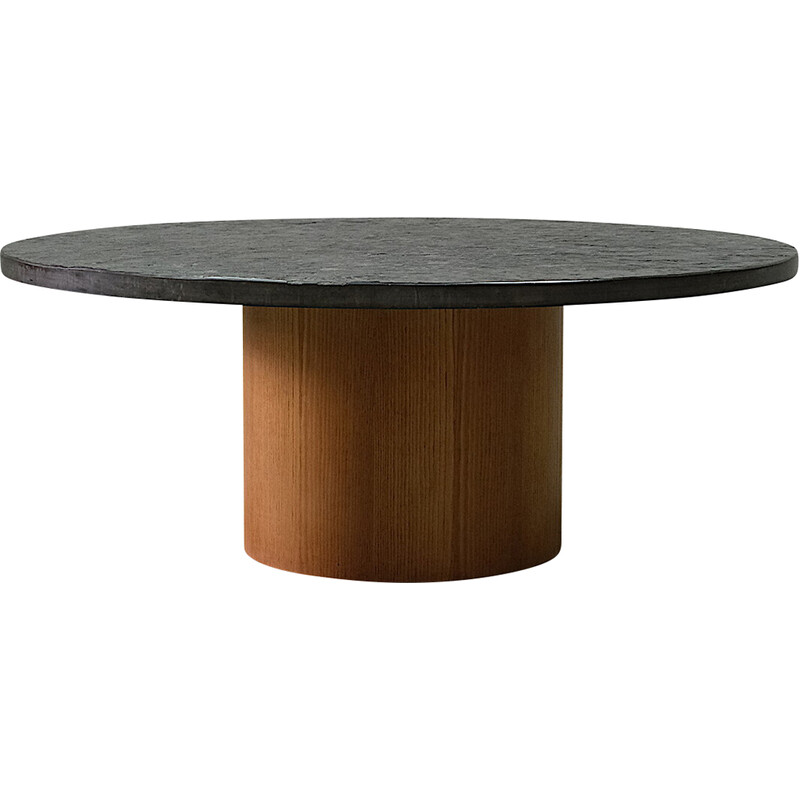 Vintage Brutalistic stone and teak coffe table by Peter Draenert, 1970s