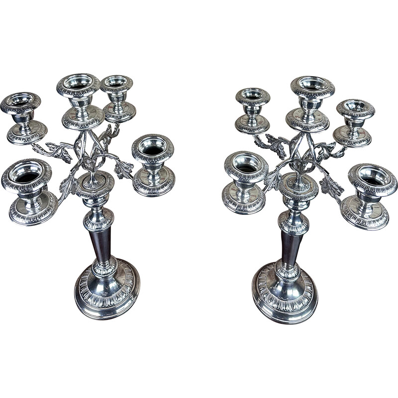 Pair of vintage silver plated 5 branch candlesticks, 1980s