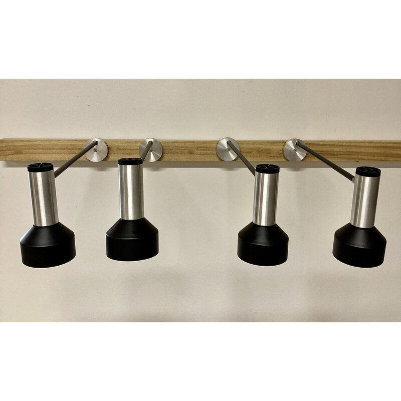 Set of 4 vintage aluminum wall lamps, 1950