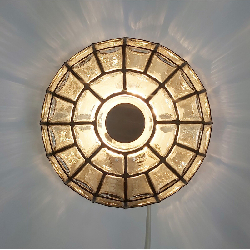 Mid-century ceiling lamp in glass and iron by Limburg, Germany 1960s