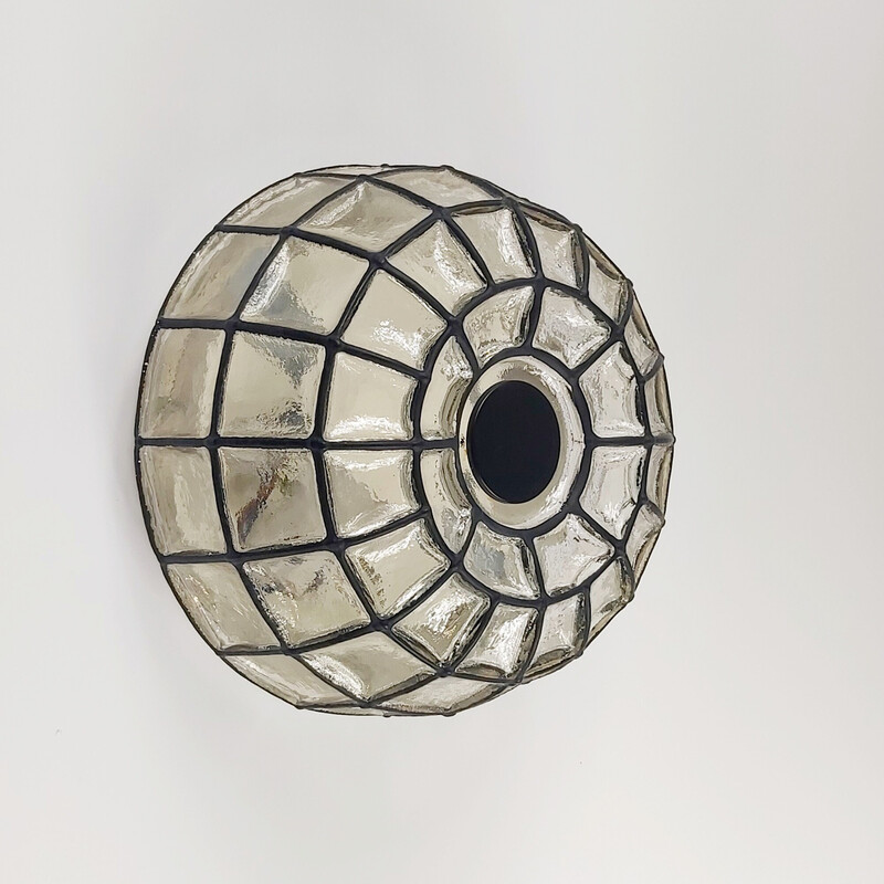Mid-century ceiling lamp in glass and iron by Limburg, Germany 1960s