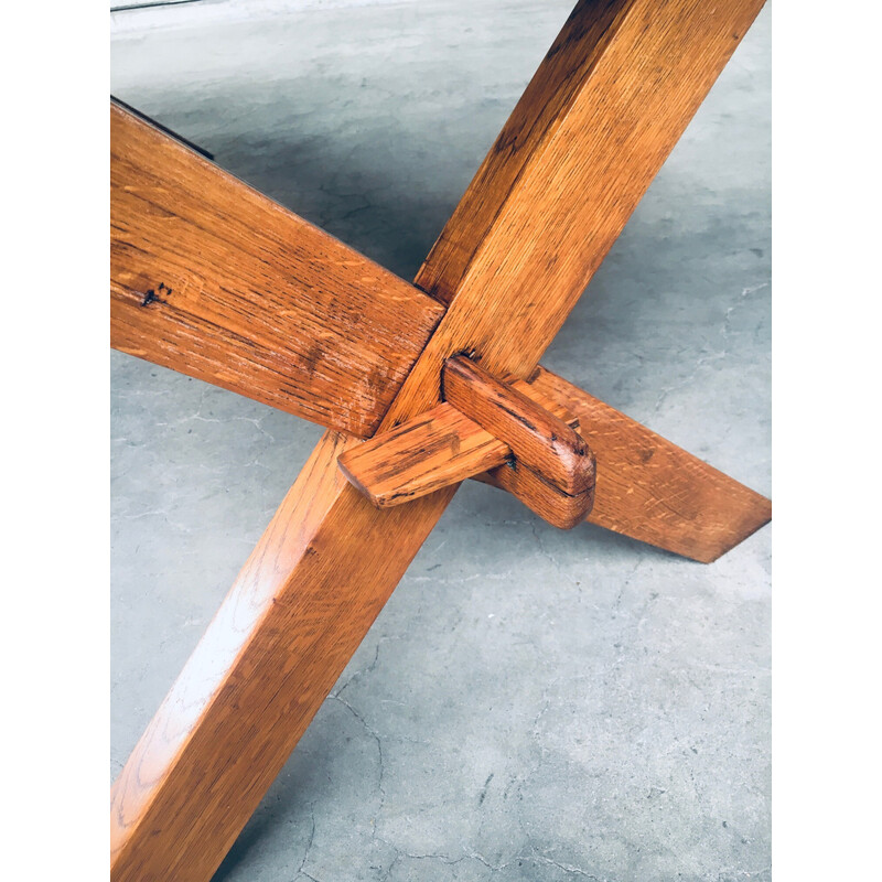 Table rustique vintage en bois de chêne, France 1940-1950