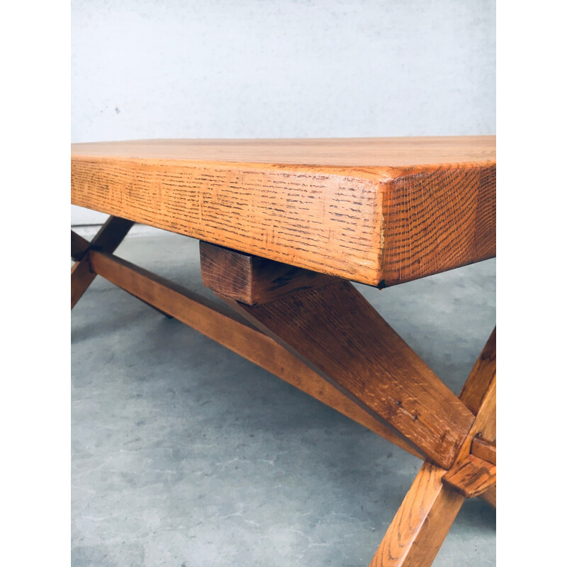 Vintage Rustic handcrafted oakwood dining table, France 1940-1950s