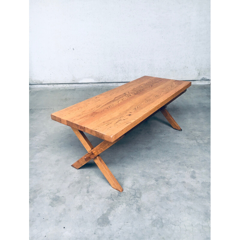 Vintage Rustic handcrafted oakwood dining table, France 1940-1950s