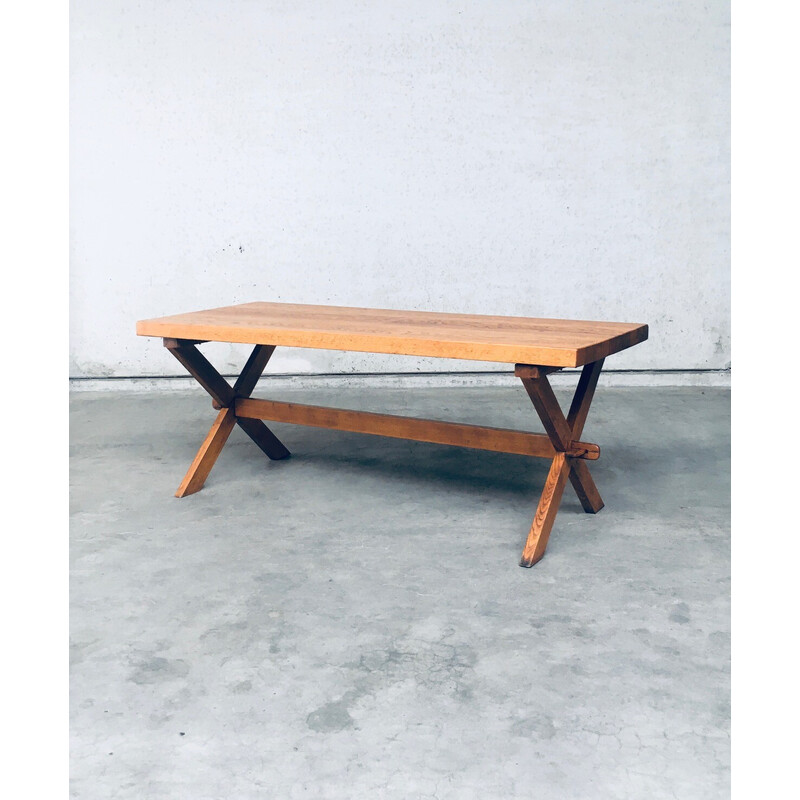 Table rustique vintage en bois de chêne, France 1940-1950