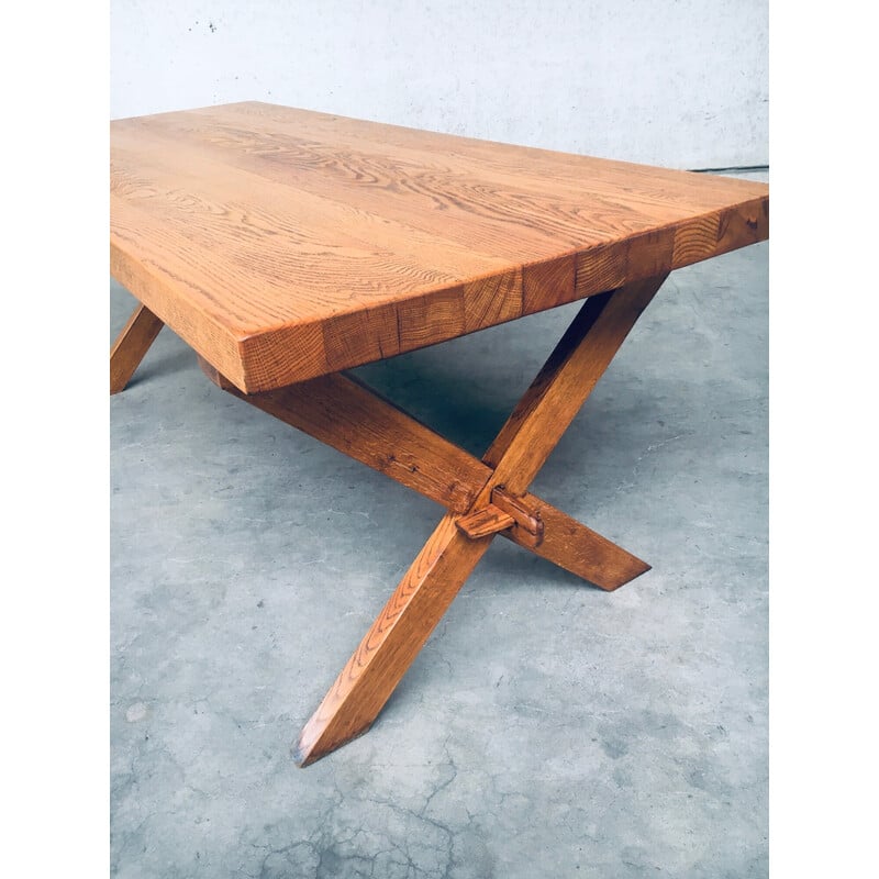 Table rustique vintage en bois de chêne, France 1940-1950