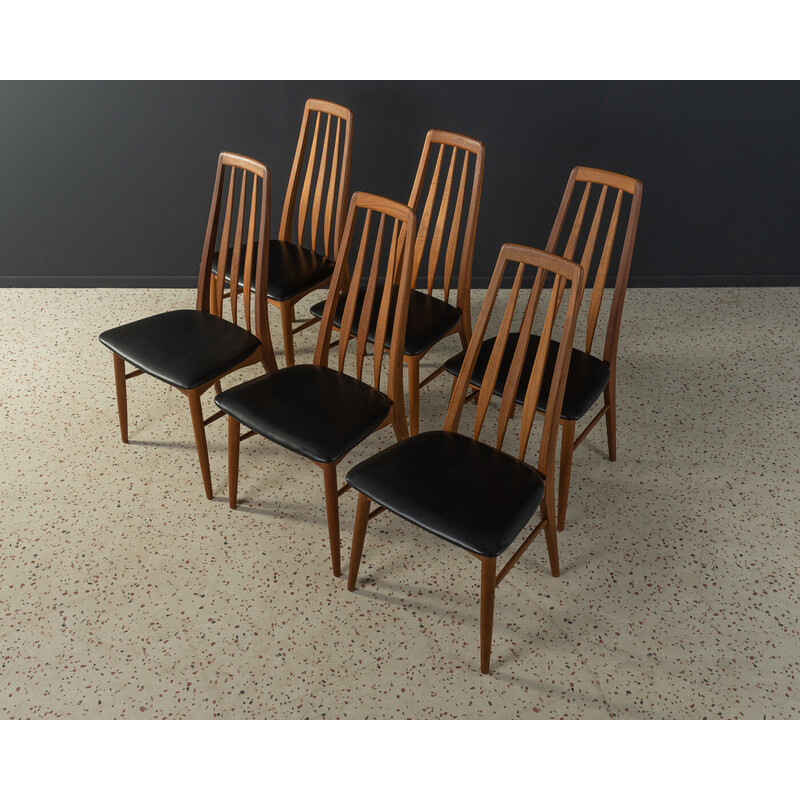 Ensemble de 6 chaises vintage Eva en teck et cuir par Niels Koefoed pour Koefoeds et Hornslet, 1960