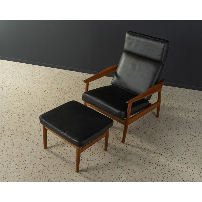 Fd 164 vintage teak und leder sessel und hocker von Arne Vodder für France und Søn, Dänemark 1960s