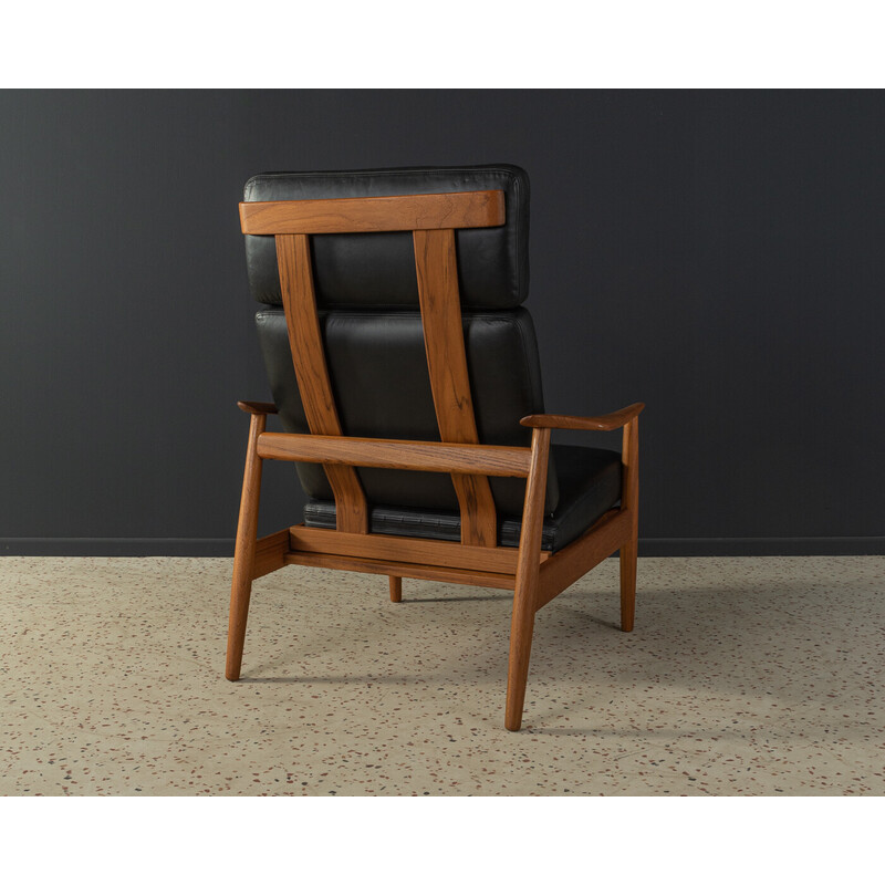 Fd 164 vintage teakhouten en lederen fauteuil en kruk van Arne Vodder voor France and Søn, Denemarken 1960