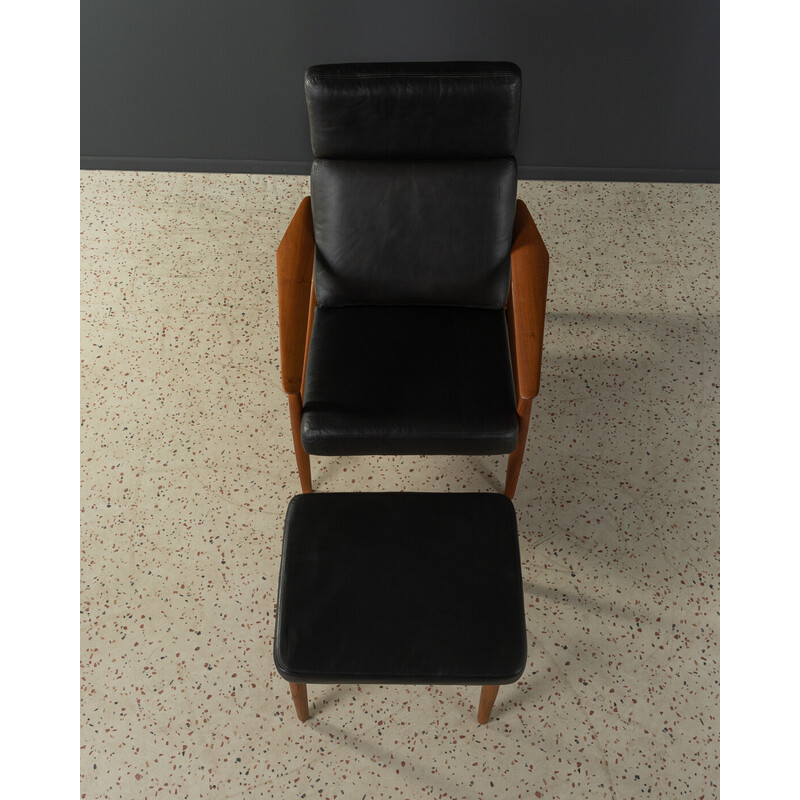 Fd 164 vintage teak and leather armchair and stool by Arne Vodder for France and Søn, Denmark 1960s