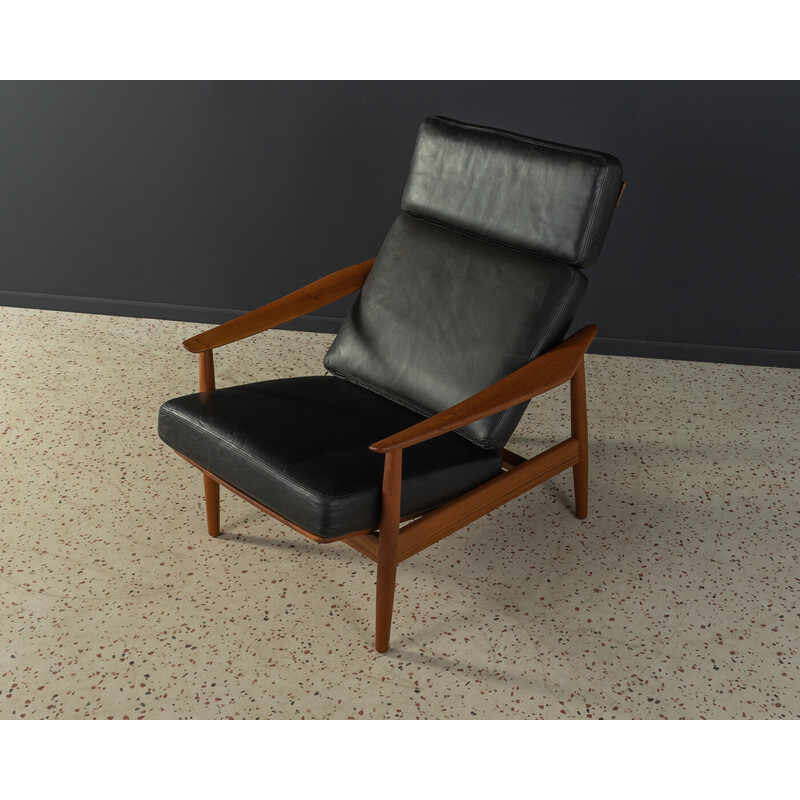 Fd 164 vintage teak and leather armchair and stool by Arne Vodder for France and Søn, Denmark 1960s