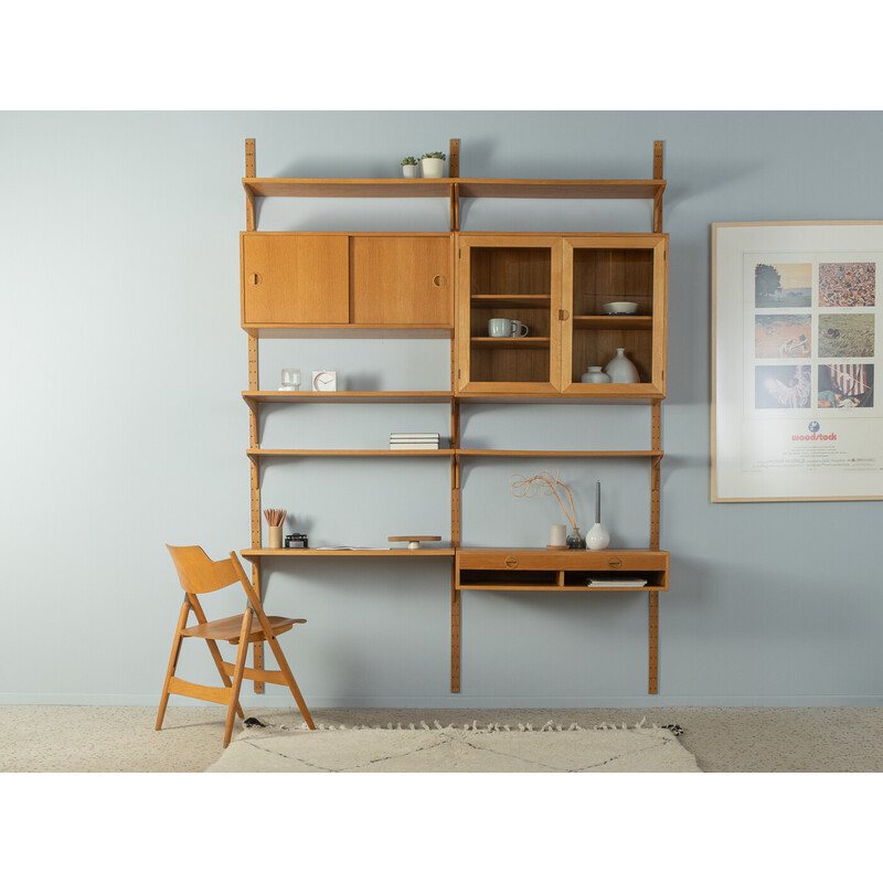 Vintage oakwood and glass shelving system for Hg Furniture, Denmark 1960s