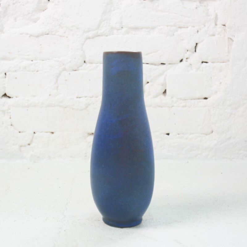 Blue vase in ceramic produced by Majolika Karlsruhe - 1960s