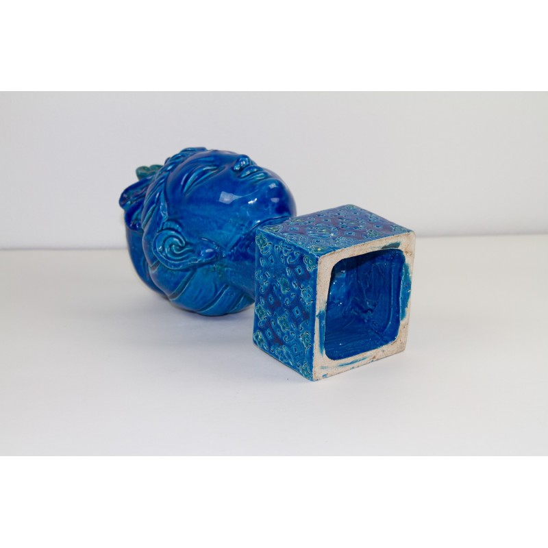 Vintage blue ceramic Kwan Yin figurine by Aldo Londi for Bitossi, Italy 1960s