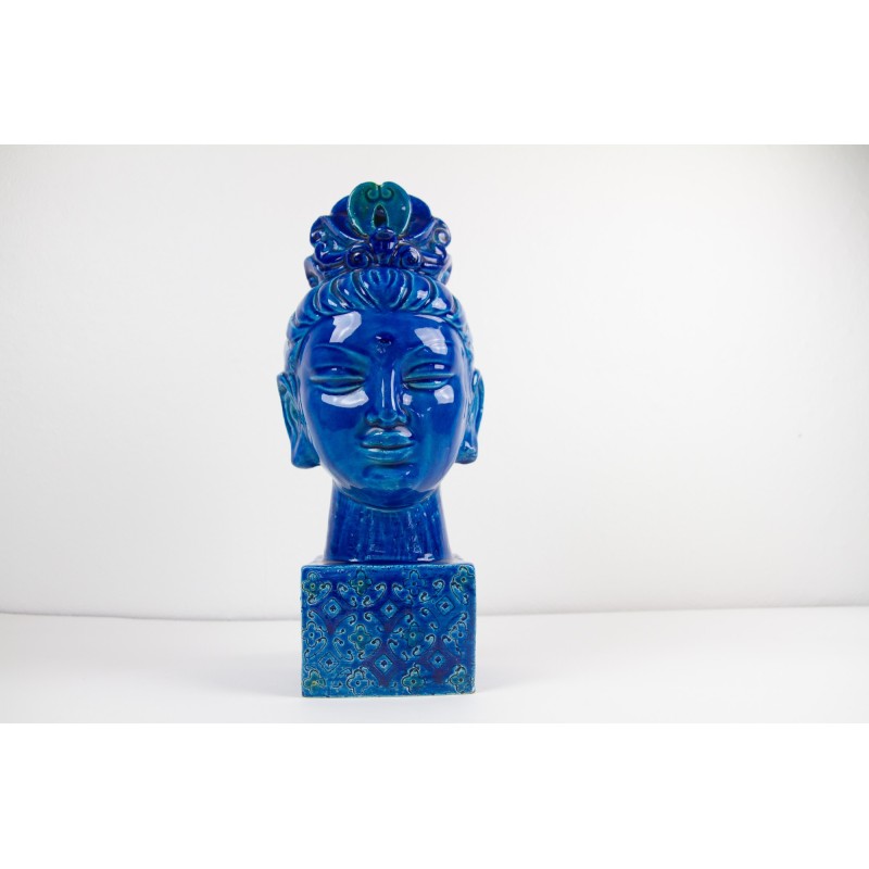 Figurinha de cerâmica Vintage azul Kwan Yin de Aldo Londi para Bitossi, Itália Anos 60