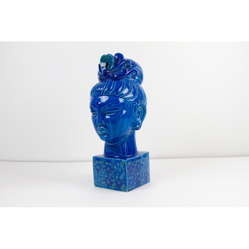 Figurinha de cerâmica Vintage azul Kwan Yin de Aldo Londi para Bitossi, Itália Anos 60