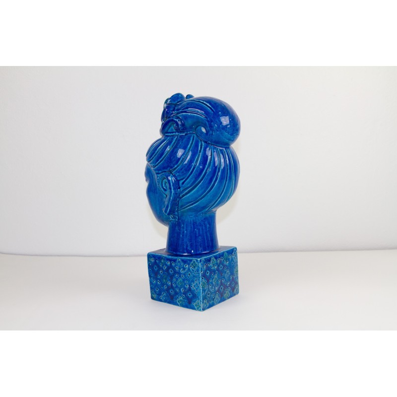 Estatuilla vintage de cerámica azul Kwan Yin de Aldo Londi para Bitossi, Italia años 60