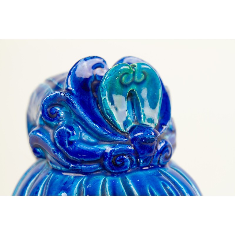 Figurinha de cerâmica Vintage azul Kwan Yin de Aldo Londi para Bitossi, Itália Anos 60