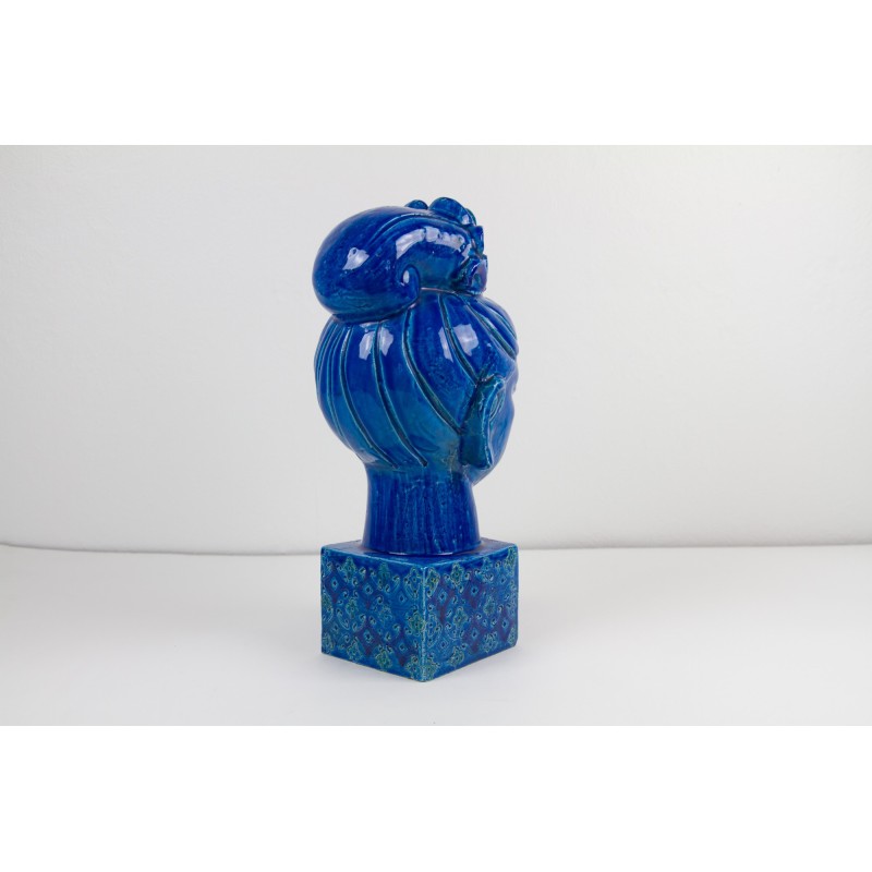 Vintage blue ceramic Kwan Yin figurine by Aldo Londi for Bitossi, Italy 1960s