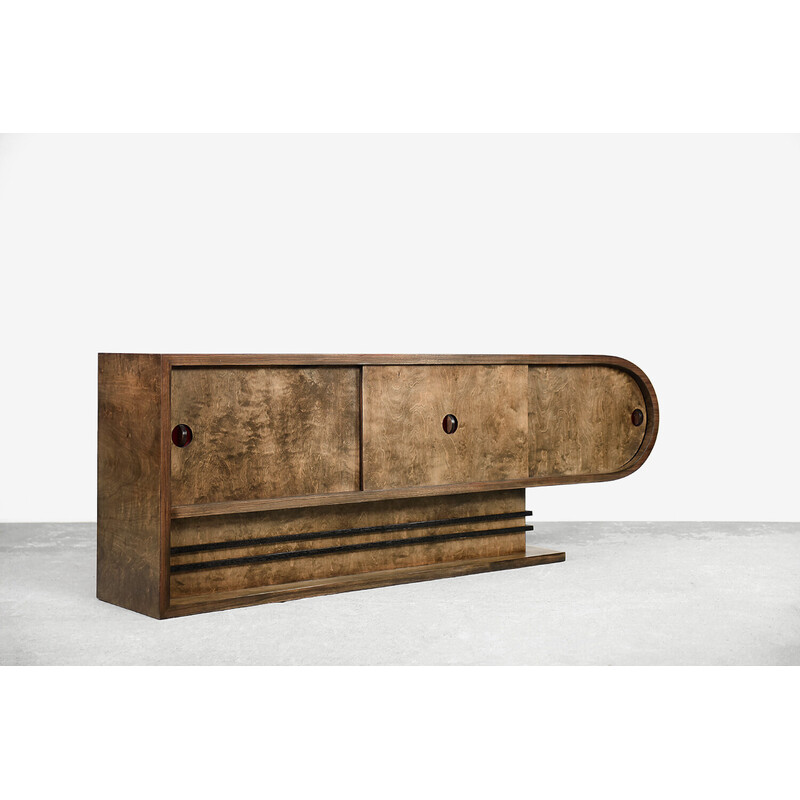 Vintage Art Deco asymmetrical lowboard in birch, Czechoslovakia 1920s