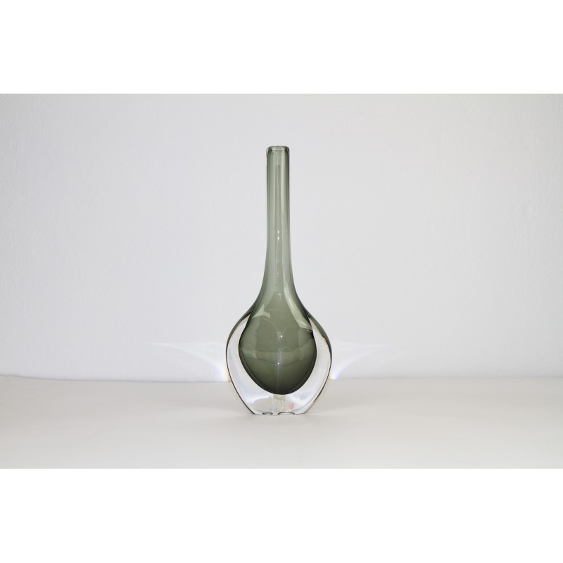 Vintage smoked glass vase by Nils Landberg for Orrefors Glassworks, Sweden 1950s