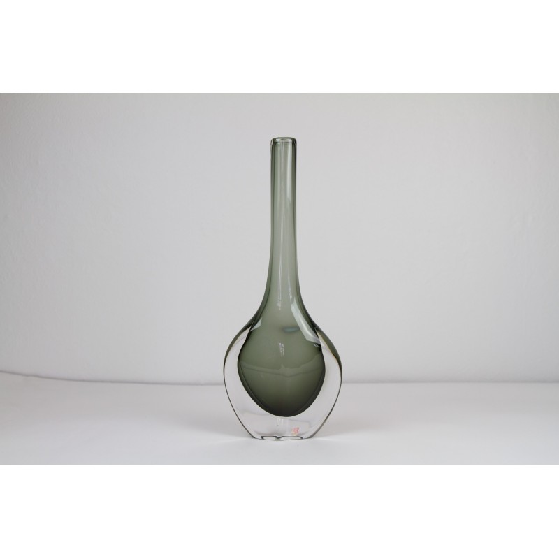 Vaso de vidro fumado vintage de Nils Landberg para Orrefors Glassworks, Suécia 1950