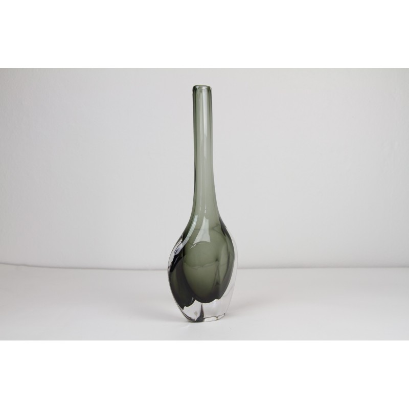 Vintage smoked glass vase by Nils Landberg for Orrefors Glassworks, Sweden 1950s