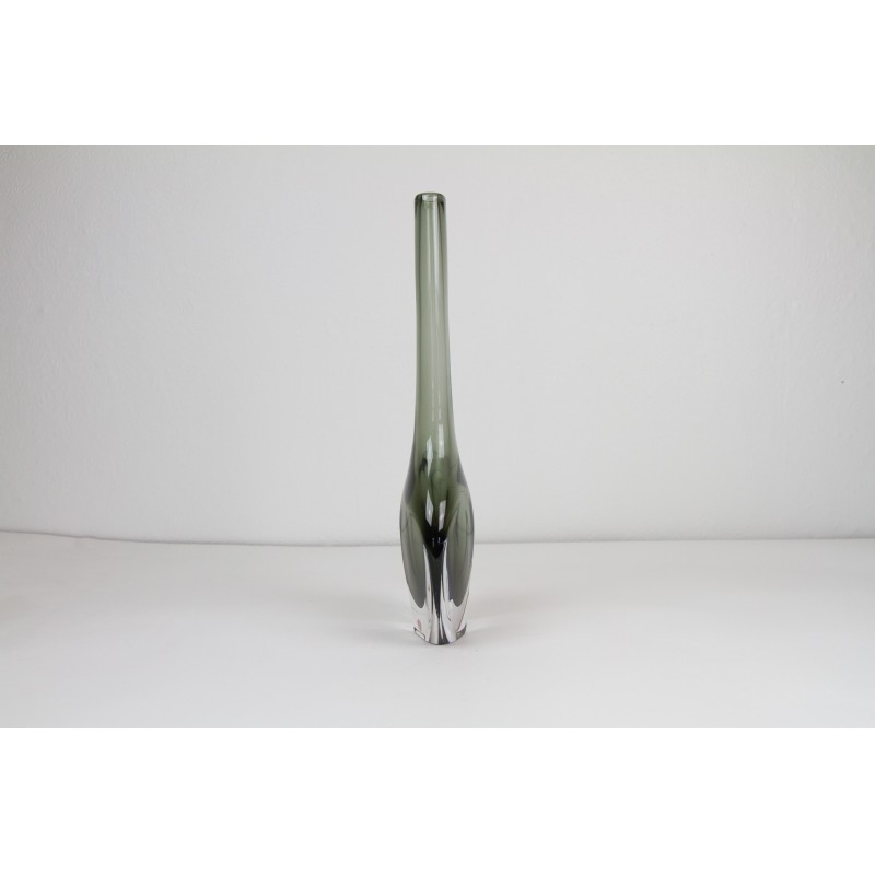 Vintage smoked glass vase by Nils Landberg for Orrefors Glassworks, Sweden 1950s