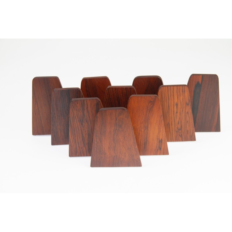 Set of 10 vintage rosewood and metal bookends by Kai Kristiansen for Feldballes Møbelfabrik, Denmark 1960s