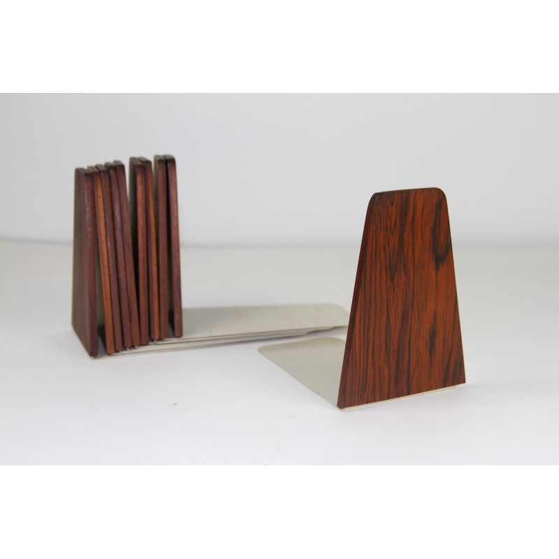 Set of 10 vintage rosewood and metal bookends by Kai Kristiansen for Feldballes Møbelfabrik, Denmark 1960s