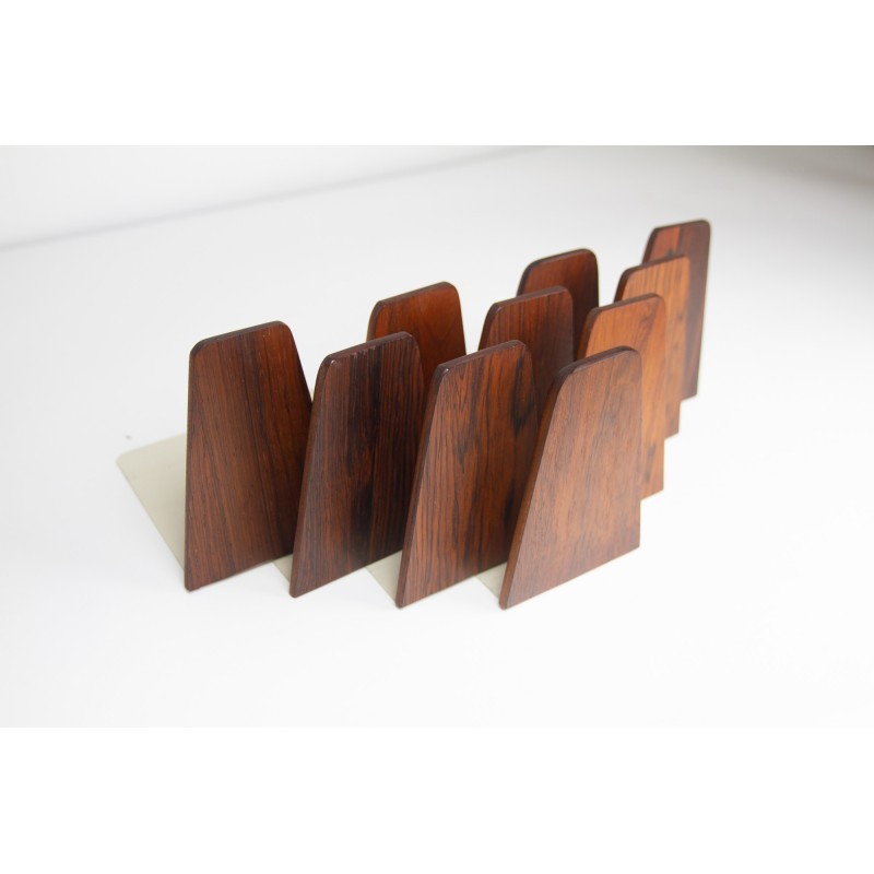 Set of 10 vintage rosewood and metal bookends by Kai Kristiansen for Feldballes Møbelfabrik, Denmark 1960s