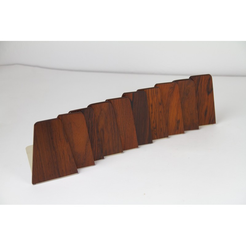 Set of 10 vintage rosewood and metal bookends by Kai Kristiansen for Feldballes Møbelfabrik, Denmark 1960s