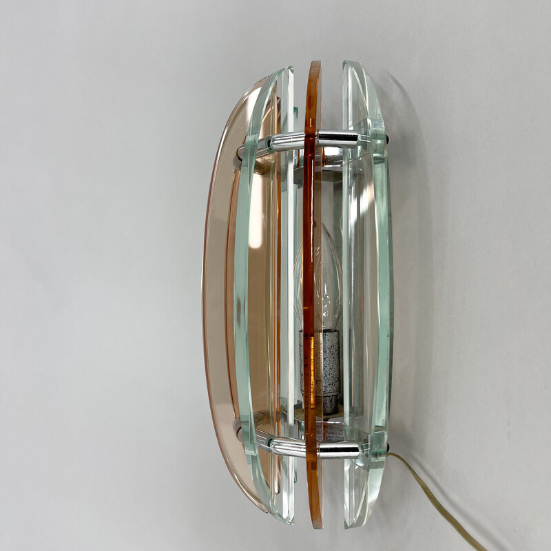 Pair of vintage Murano glass and chrome wall lamps by Veca, Italy