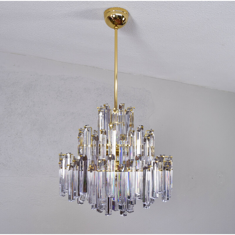 Vintage chandelier in brass-plated steel and Murano glass for Venini, Italy