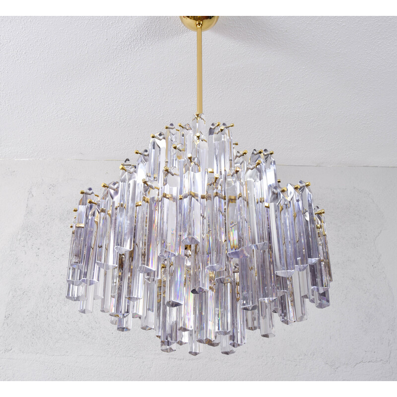 Lámpara vintage de acero chapado en latón y cristal de Murano para Venini, Italia