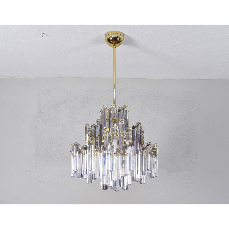 Vintage chandelier in brass-plated steel and Murano glass for Venini, Italy