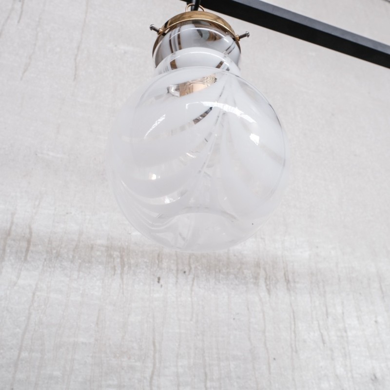 Vintage pendant lamp in brass and two-tone glass, Italy 1970s