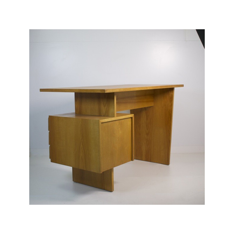 Vintage oak desk with 3 drawers, 1960s