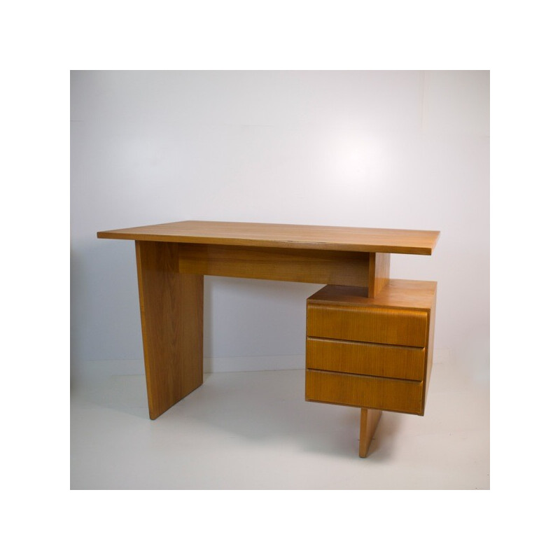 Bureau vintage en chêne avec 3 tiroirs, 1960