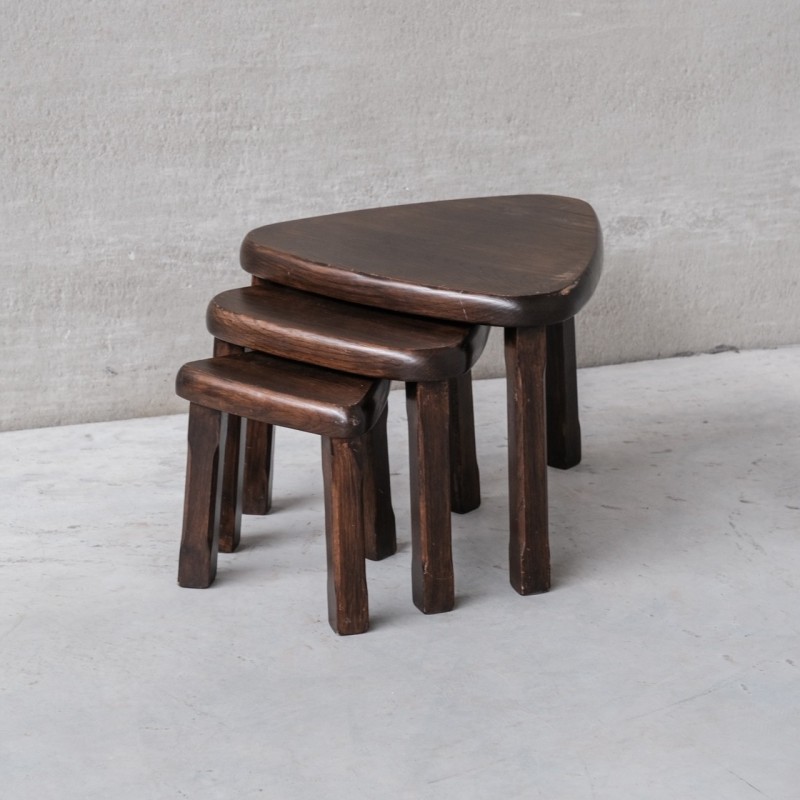 Vintage nesting tables in oak, France 1970s