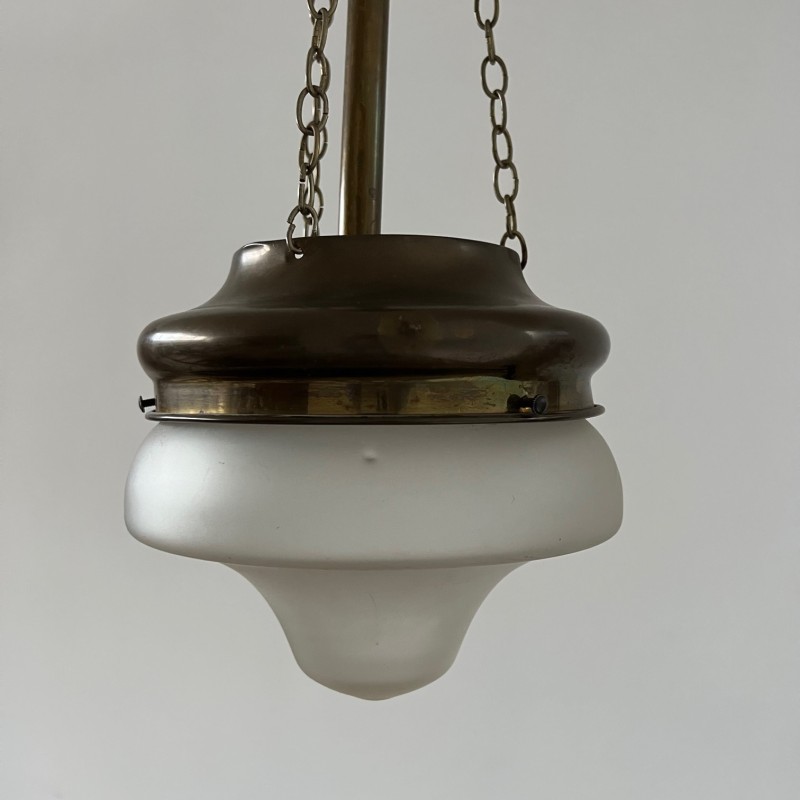 Vintage hanglamp van messing en glas, Zweden 1930