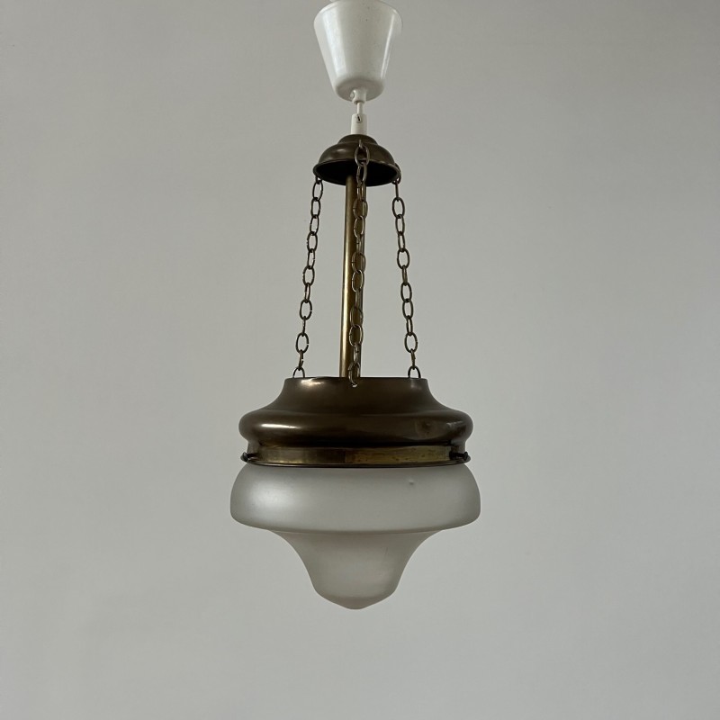 Vintage brass and glass pendant lamp, Sweden 1930s